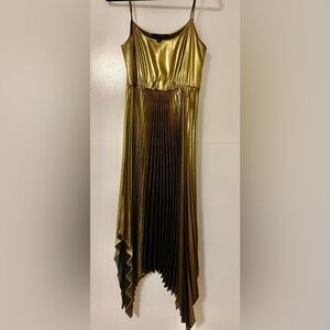 AllSaints Metallic Gold Pleated Maxi Skirt